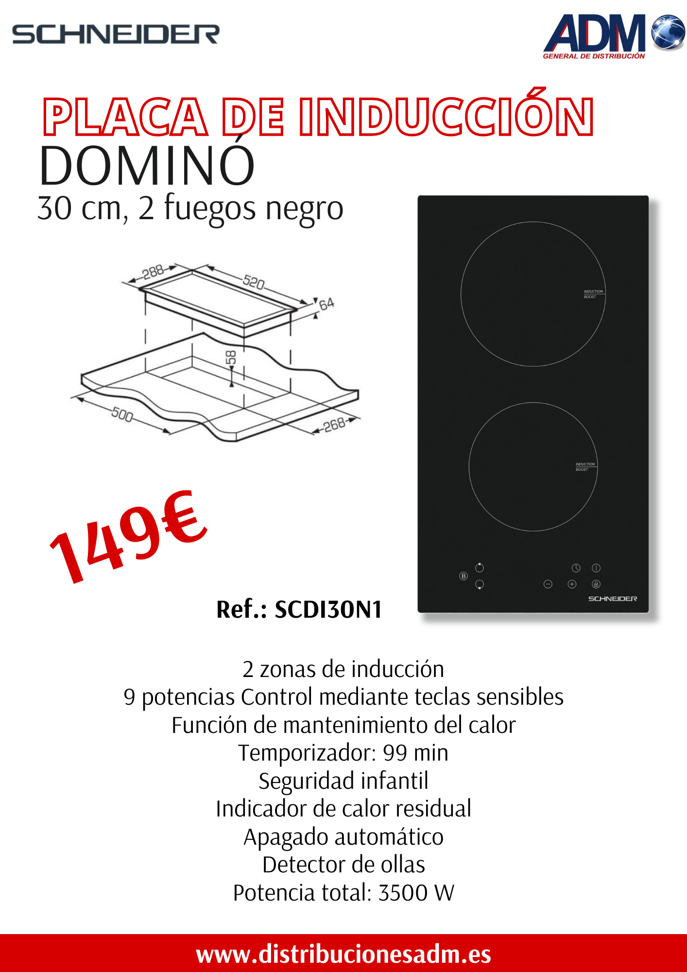 encimera induccin domin schneider pvp