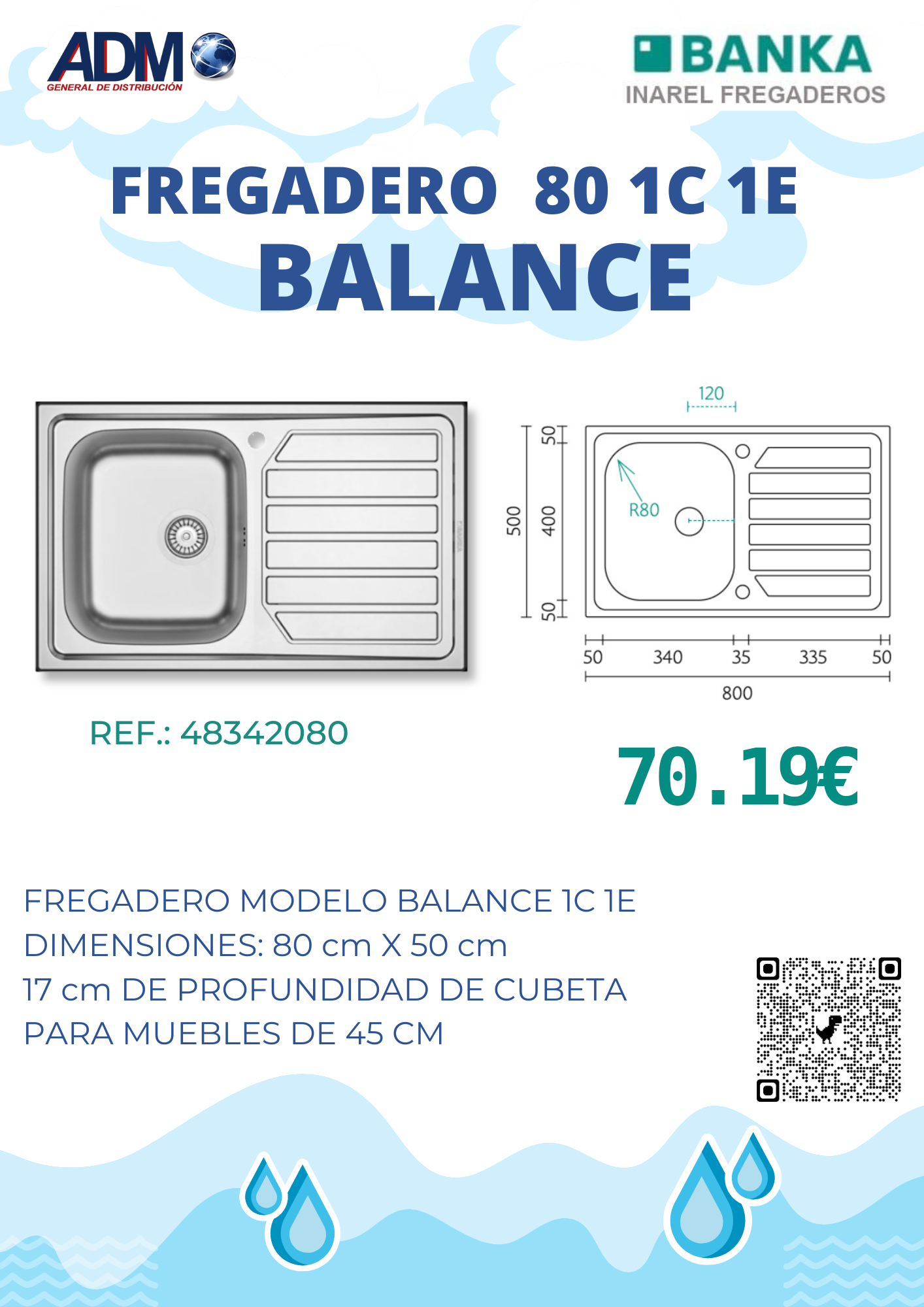 fregadero mod. balance 80 1c 1e pvp